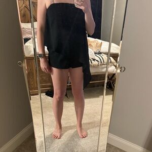 Black romper with flowy wrap around piece